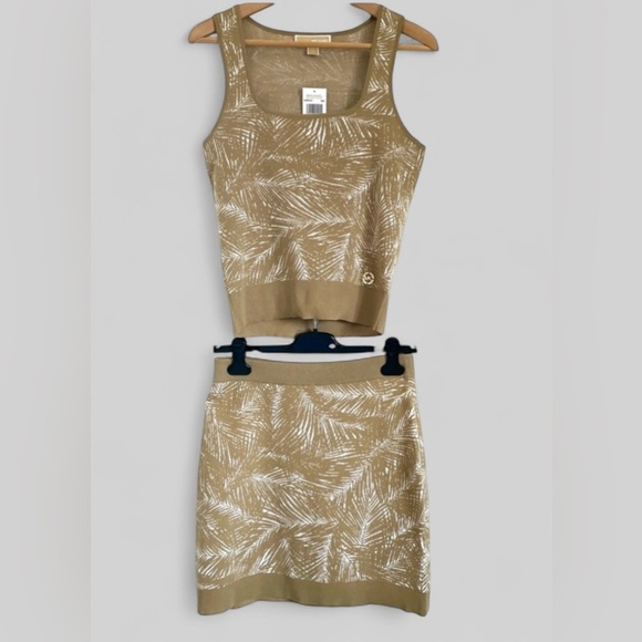 Michael Kors Two Piece Knit Set Tank Top And Skirt In Khaki & White Size L NWT - Picture 9 of 9